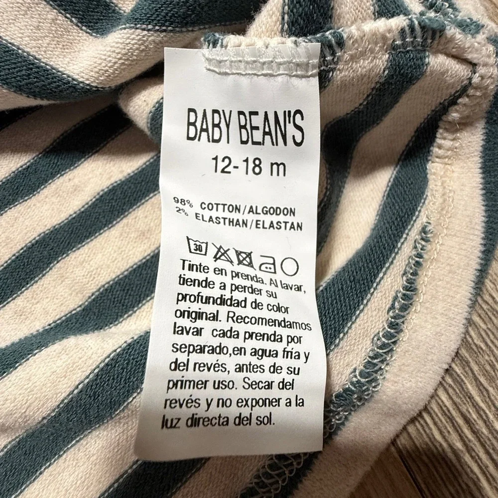 Baby Bean's Barcelona Green Striped Ruffle Shoulder Dress 12-18M Made in Spain